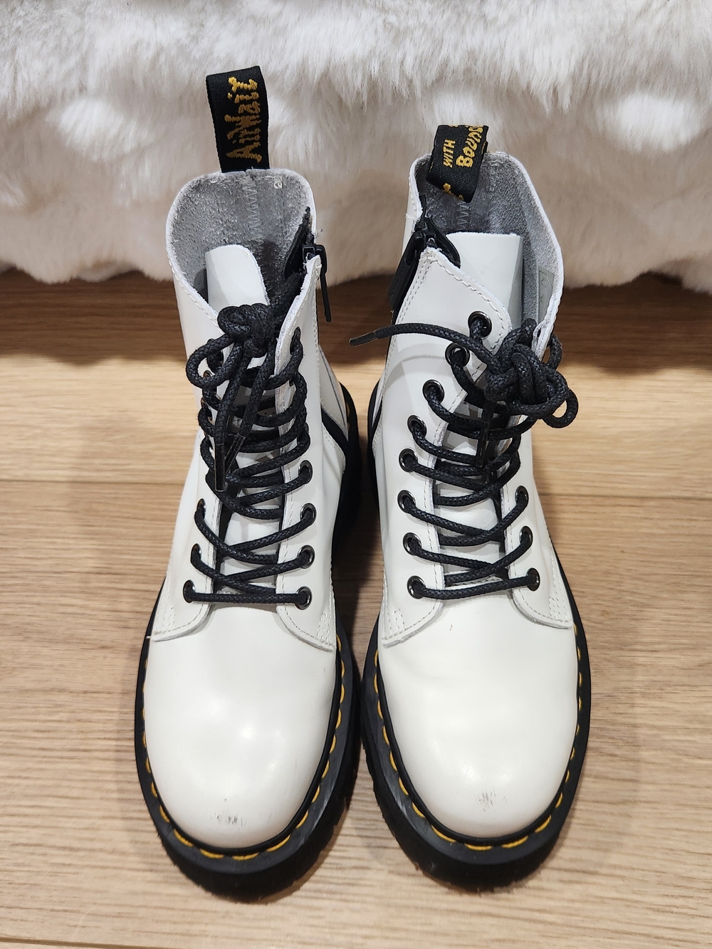 Dr. Martens Jadon Leather Platform Lace-Up Boots with Black Accents